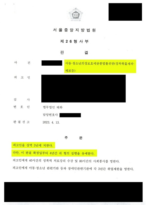 아동 청소년의성보호에관한법률위반 성착취물제작 배포등