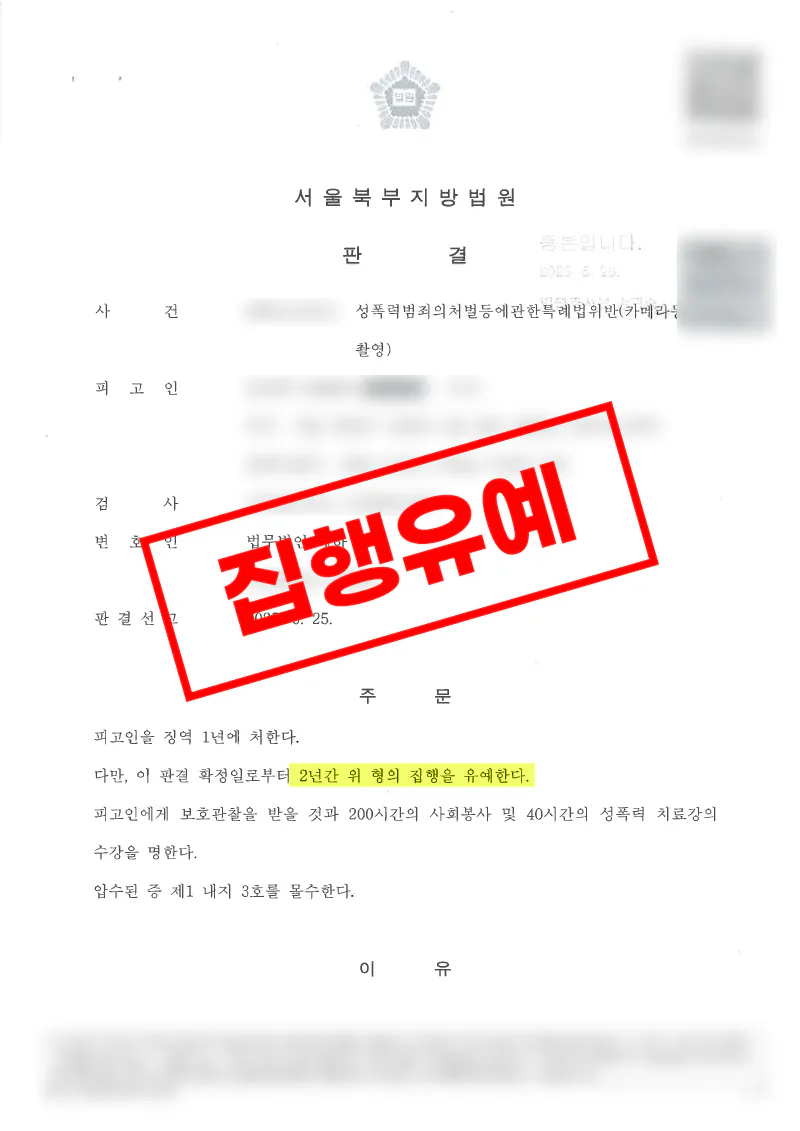 소형 카메라를 이용한 불법촬영 사건 반성과 미유포 사정이 반영되어 집행유예 선고