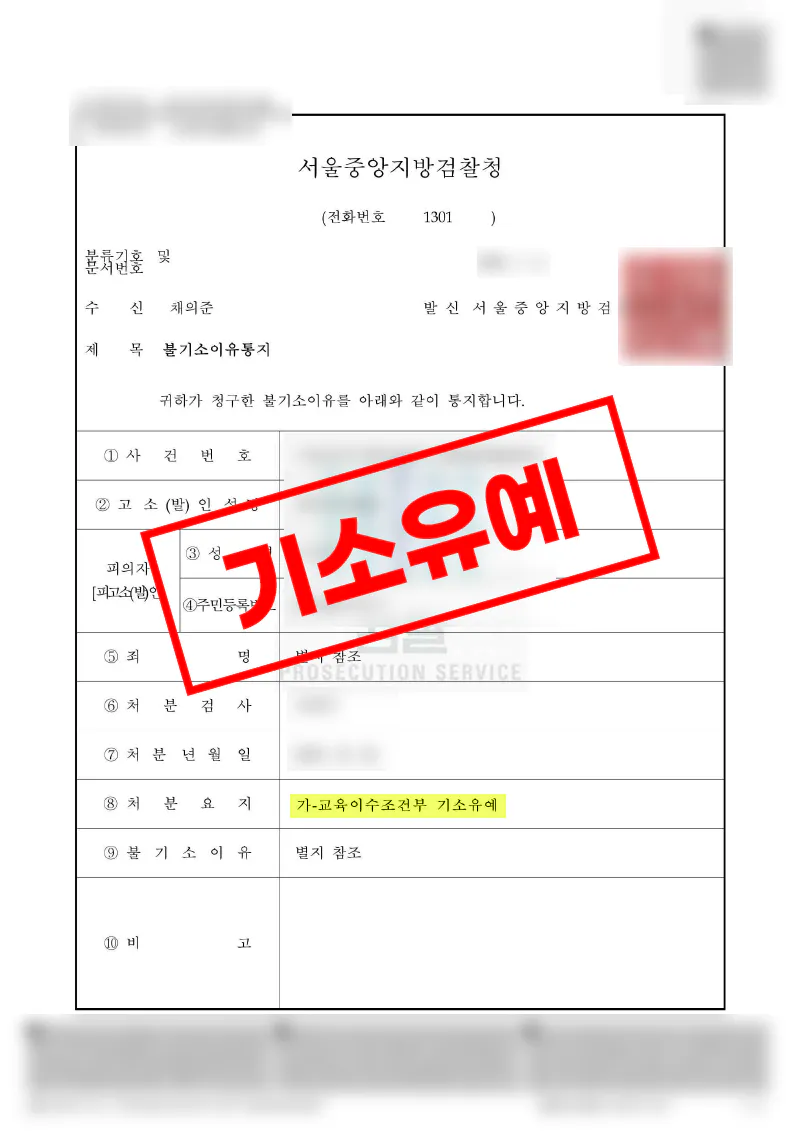 만취 상태 신체접촉으로 강제추행 혐의 입건됐으나 교육이수조건부 기소유예로 종결된 사례