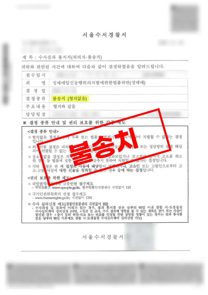 안마시술소 업주로 입건되었지만 성매매알선 불송치 처분을 이끌어낸 사례