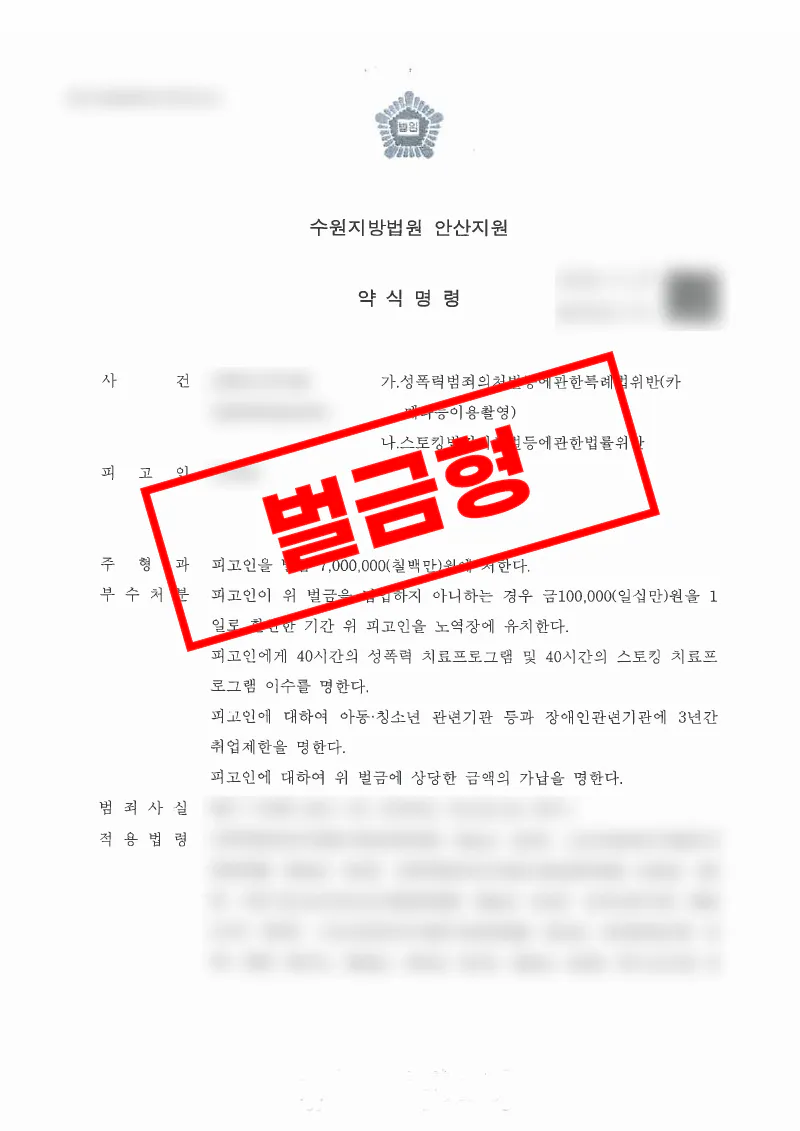스토킹 메시지와 불법촬영 의심 사진 전송 사건 피의자 특정 후 합의금 5 000만 원 수령